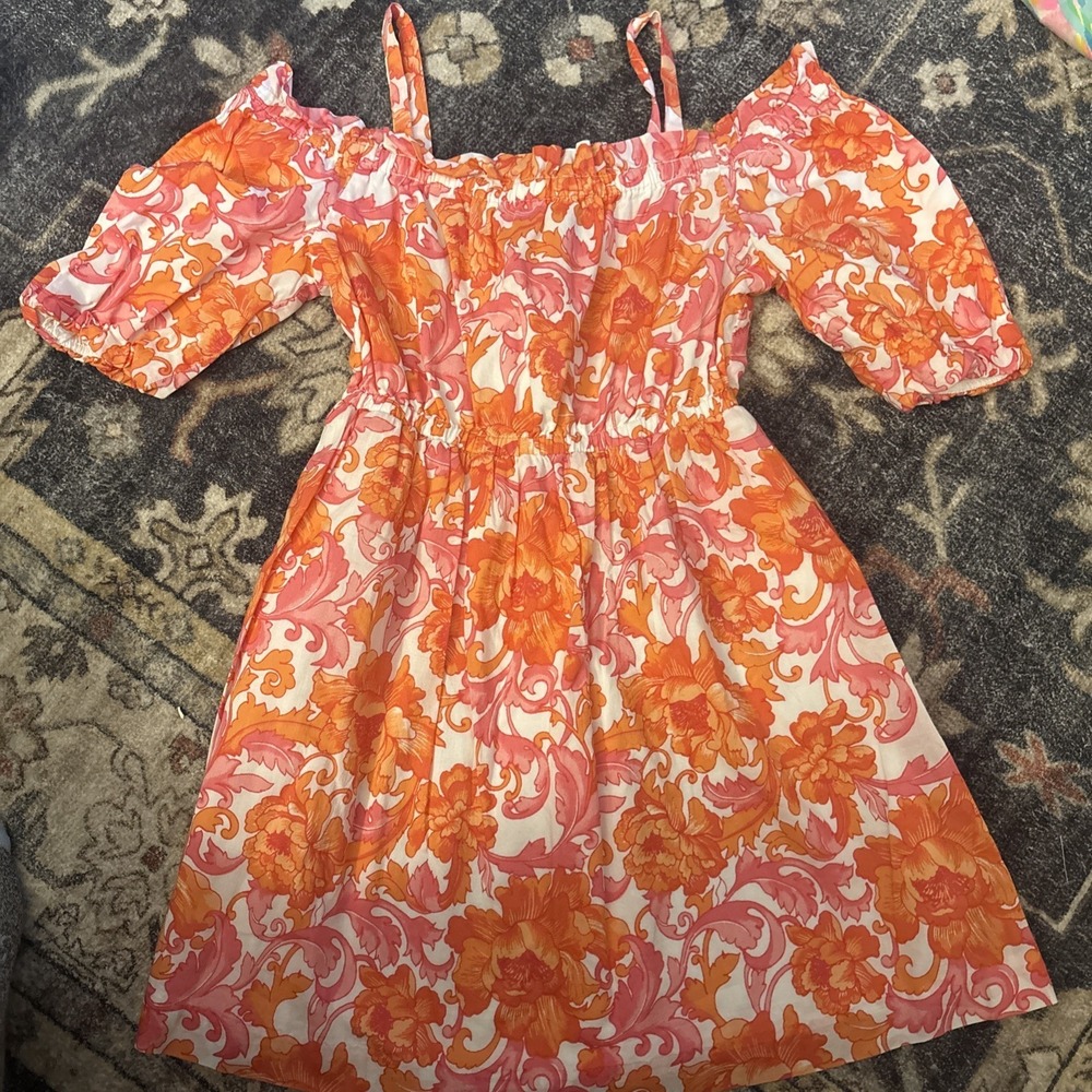 Janie And Jack Girls Size 6 Orange Pink Cold Shoulder Dress